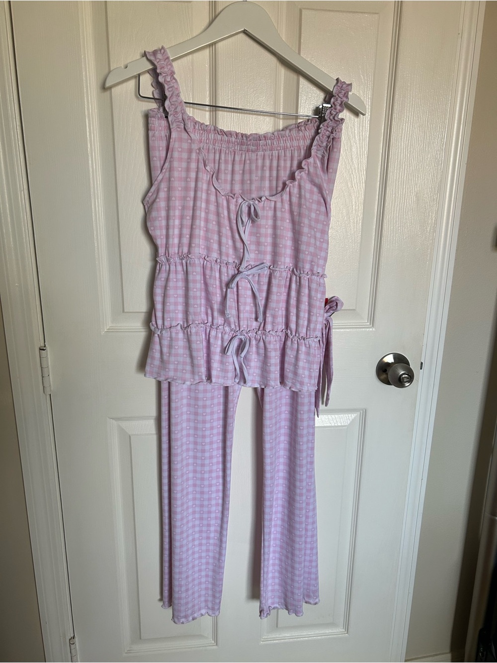 Rampage Pink and White Plaid Ruffle Pajama Set 3 Pieces NWT